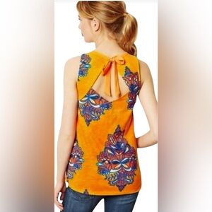 Anthropologie Akemi + Kin Orange Blue Tie Back Cutout Fringe Tank Top Size XS